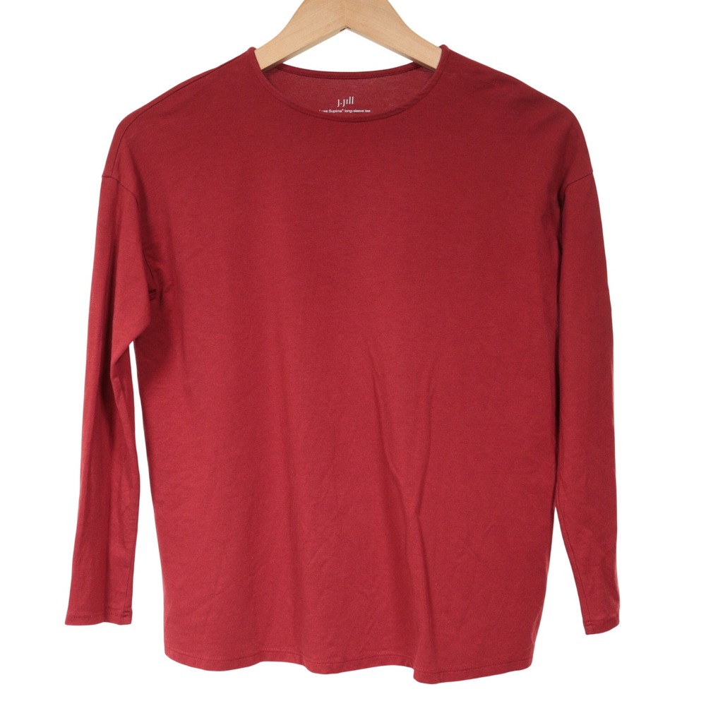 J. Jill Luxe Supima Long Sleeve Tee Women XS Petite Red Cotton Modal Blend EUC